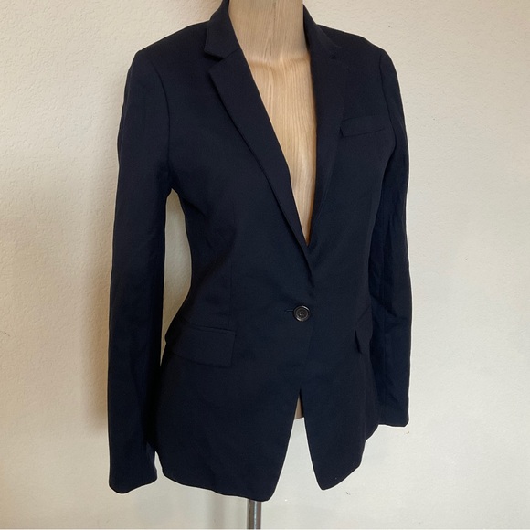 J. Crew Tall Regent Wool Flannel Blazer Dark Navy Fitted Lined Popped Collar EUC - Picture 5 of 16